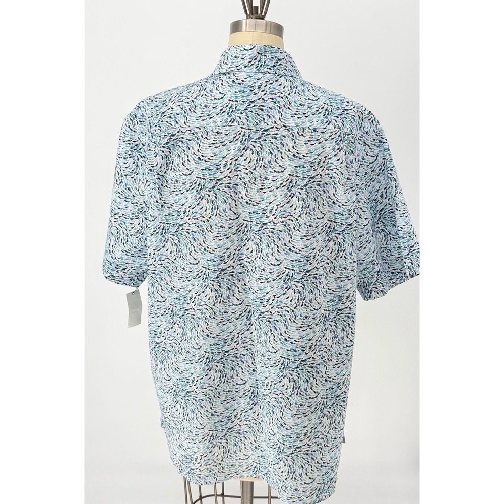 Van Heusen NWT Mens XL Shark Print Button Up Shirt Never Tuck Slim Fit Blue - Picture 2 of 10